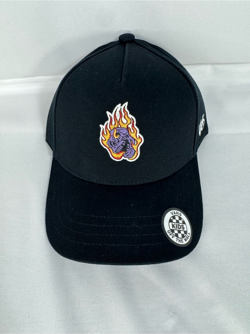 Vans Kids Black Cap with Purple Flame Skull Patch